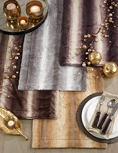 Fennco Styles Wilma Collection Country Faux Rabbit Fur Palette Table Runner 16 x 72 Inch – Grey Table Cover for Home Decor, Dining Room, Banquets, Holiday and Special Occasion