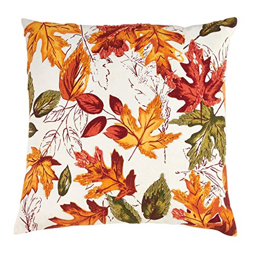 Fennco Styles Warm Embroidered Autumn Leaves Cotton Tablecloth - Multicolored Holiday Table Cover for Thanksgiving, Banquets, Family Gathering and Special Occasion