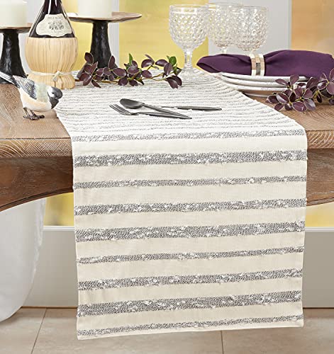 Fennco Styles Striped Textured Table Runner 16" W x 72" L – Black & White Table Cover for Banquets, Dinner Parties, Special Events and Home Décor