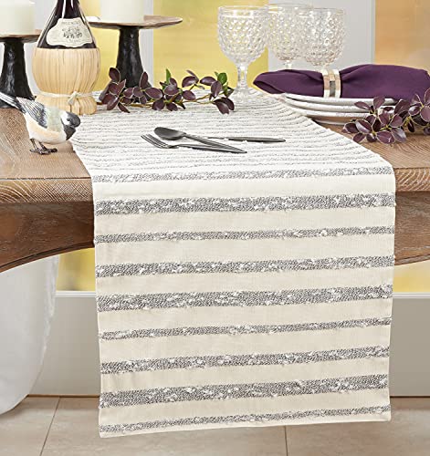 Fennco Styles Handwoven Striped Seagrass Table Runner 16" W x 72" L - Natural Textured Table Cover for Home Décor, Dining Table, Banquet, Family Gathering, Everyday Use and Special Occasion