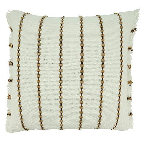 Fennco Styles Striped Design Cotton Decorative Throw Pillow Cover 22" W x 22" L - Ivory Textured Cushion Case for Home, Couch, Bedroom, Living Room and Office Décor