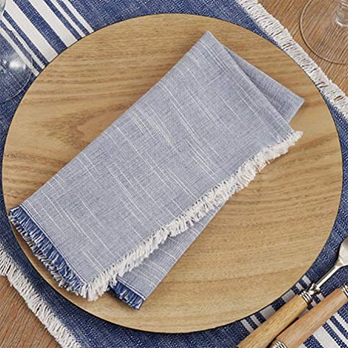 Fennco Styles Contemporary Striped Fringe Cotton Table Runner 13" W x 72" L - Blue Table Cover for Home, Dining Table Décor, Family Gathering, Banquets and Special Events