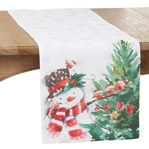 Fennco Styles Happy Snowman and Birds Christmas Table Runner 16" W x 70" L - Multicolored Festive Table Cover for Home Décor, Dining Table, Banquet, Family Gathering, Holiday and Special Occasion