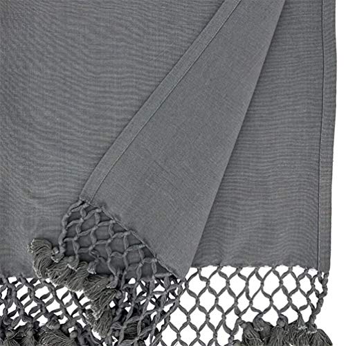 Fennco Styles Handmade Braided Tassels Cotton Table Runner 16" W x 72" L - Grey Table Cover for Home, Dining Table, Banquet, Wedding and Special Occasion