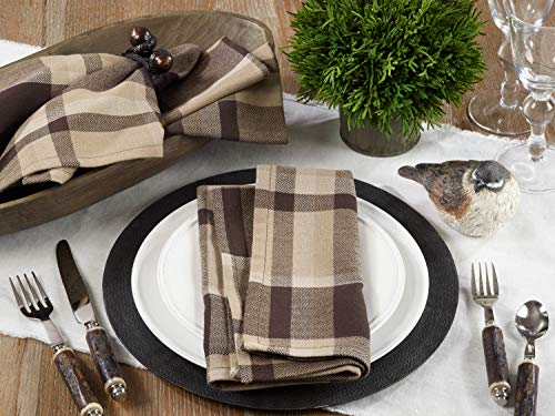 Fennco Styles Classic Plaid Design 100% Cotton Placemats 14" W x 20" L, Set of 4 - Brown Table Mats for Dining Table, Banquets, Holiday Season, Christmas and Special Occasion