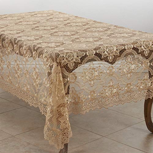 Fennco Styles Elegant Quatrefoil Lace Tablecloth - Ecru Vintage Table Cover for Home Décor, Dining Table, Banquets and Special Occasion