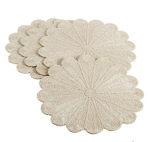 Fennco Styles Flower Design Handmade Beaded 15-inch Round Placemat - 1-Piece