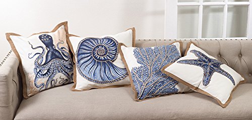 Fennco Styles Home Décor Sea-Inspired Space Decorative Down Filled 100% Cotton Throw Pillow - 20" Square