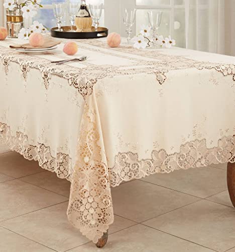 Fennco Styles Elegant Lace Design Tablecloth 67 x 102 Inch - White Vintage Table Cover for Everyday Use, Banquets, Weddings, Holidays and Special Occasions