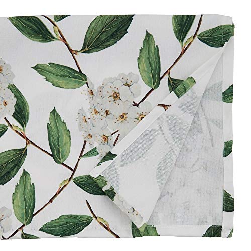 Fennco Styles Floral Design Table Linen Collection – White Green Table Cover for Home Décor, Dining Table, Banquets, Holidays and Special Occasions