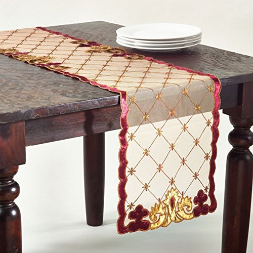 Fennco Styles Handmade Embroidered Velvet Runner with Tassels Table Runner - 13"x72"