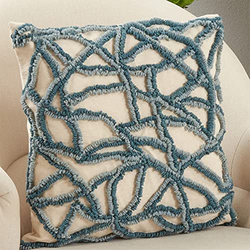 Fennco Styles Embroidered Cotton Decorative Throw Pillow 20" W x 20" L - Blue Cushion for Home, Couch, Living Room and Office Décor