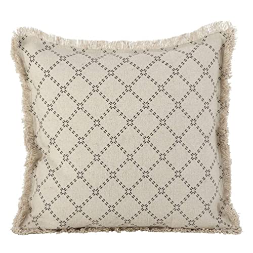 Fennco Styles Diamond Design Fringed Cotton Down Filled Decorative Throw Pillow 20" W x 20" L - Geometric Cushion for Home, Couch, Living Room, Bedroom and Office Décor