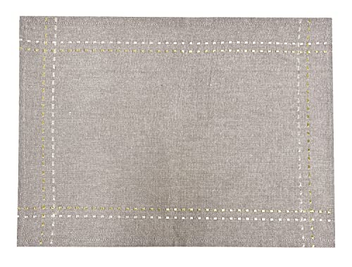 Fennco Styles Anais Embroidered Silver and Gold Line Cotton Table Runner and Placemat