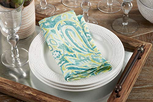 Fennco Styles Traditional Distressed Paisley Design 100% Linen Table Runner 16 x 72 Inch - Aqua Table Cover for Home Décor, Dining Table, Banquets, Family Gathering and Special Occasion