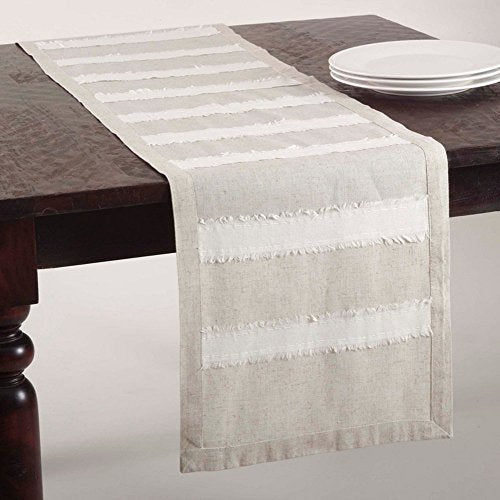 Fennco Styles Cap Ferrat Banded Linen Blend Table Runner - 16"x72" (Ivory)