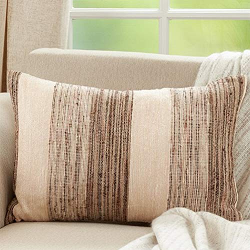 Fennco Styles Woven Textured Striped Decorative Cotton Throw Pillow - Grey Accent Cushion for Home, Couch, Bedroom, Living Room and Office Décor