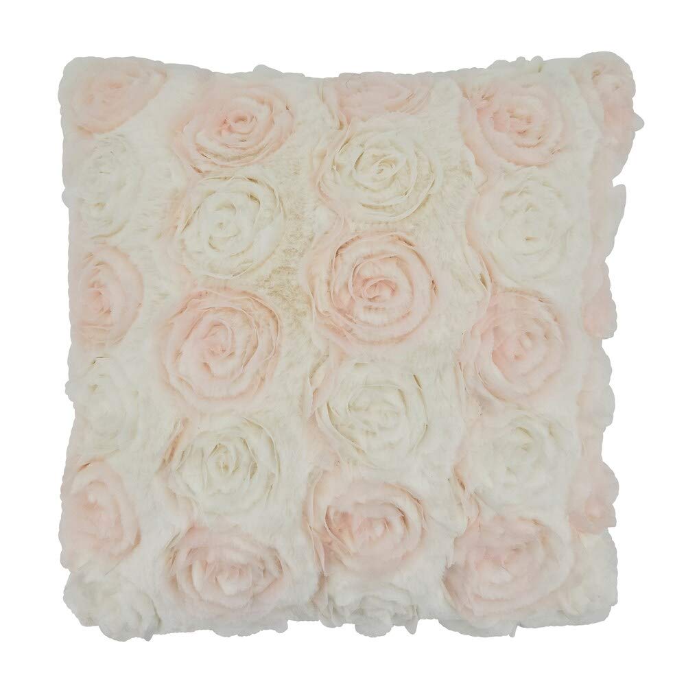 Fennco Styles Romantic 3D Rose Textured Decorative Throw Pillow Cover & Insert 17 x 17 Inch - Embroidered Floral Throw Pillow Case for Home, Couch, Wedding and Valentine's Day Décor