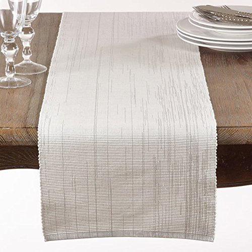 Fennco Styles Astrid Shimmering Design Ribbed Table Runner 13" W X 54" L - White 100% Cotton Table Cover for Dining Table, Weddings, Family Gatherings and Special Events