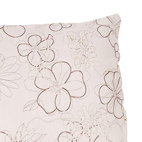 Fennco Styles Embroidered Floral Cotton Decorative Throw Pillow 18 x 18 Inch - Ivory Accent Cushion for Home, Couch, Living Room and Everyday Décor