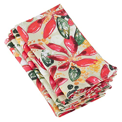 Fennco Styles Beautiful Holiday Wild Floral 100% Linen, 20"x20" Dinner Napkins, Set of 4