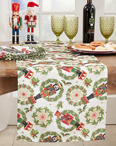 Fennco Styles Nutcracker Holiday Table Runner 16" W X 70" L - Red & Green Festive Table Cover for Christmas Décor, Dining Room, Banquet, Family Gathering and Special Events