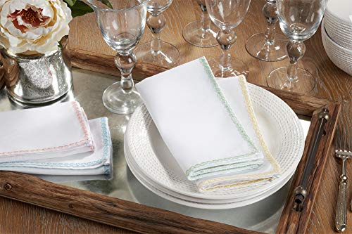 Fennco Styles Colored Lace Border 20 x 20 Inch White Cloth Table Napkins, Set of 4 for Dining Table, Dinner Parties, Wedding, Machine Washable