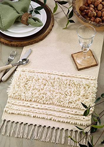 Fennco Styles Applique Knot Design Cotton 16”x72” Rectangular Table Runner – Ivory Table Cover for Home Décor, Dining Table, Banquets, Holidays and Special Occasions