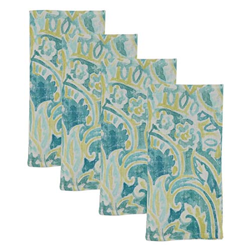 Fennco Styles Traditional Distressed Paisley Design 100% Linen Table Runner 16 x 72 Inch - Aqua Table Cover for Home Décor, Dining Table, Banquets, Family Gathering and Special Occasion