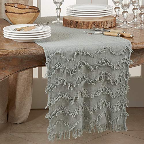 Fennco Styles Chevron Modern Cotton Rectangular Table Runner with Fringe – 16”W x 72”L Table Cover for Home Décor, Dining Table, Banquets, Holidays and Special Occasions