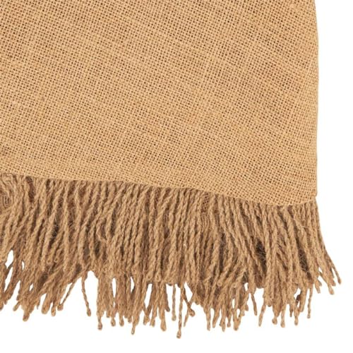 Fennco Styles Rustic Jute Tassel Table Runner 16" W x 72" L - Natural Burlap Table Cover for Dining Room, Banquets, Outdoor Events, Family Gatherings, and Holidays