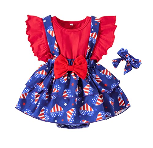 stylesilove Infant Baby Girls American Flag Ruffle Romper Dress & Headband 2pcs 4th of July Independence Day Patriotic Outfit