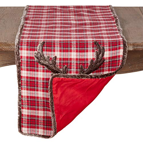 Fennco Styles Holiday Christmas Plaid Faux Fur Reindeer Down Filled Throw Pillow 18" Square