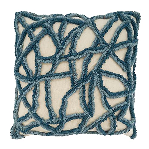 Fennco Styles Embroidered Cotton Decorative Throw Pillow 20" W x 20" L - Blue Cushion for Home, Couch, Living Room and Office Décor