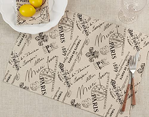 Fennco Styles Vintage Paris Printed Linen Blend Table Runner 14" W x 54" L - Natural Table Cover for Home, Dining Table, Banquet, Family Gathering and Special Occasion