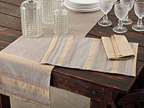 Fennco Styles Shimmering Design Appliqué Cotton Table Runner 16" W x 72" L - Natural Table Cover for Home Décor, Dining Table, Banquet, Family Gathering, Holiday, and Special Occasion