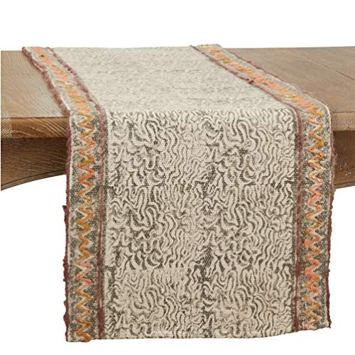 Fennco Styles Rustic Embroidered Block Print Cotton Table Runner 16" W x 72" L - Multicolored Table Cover for Everyday Use, Holiday Décor, Family Gathering and Special Occasions