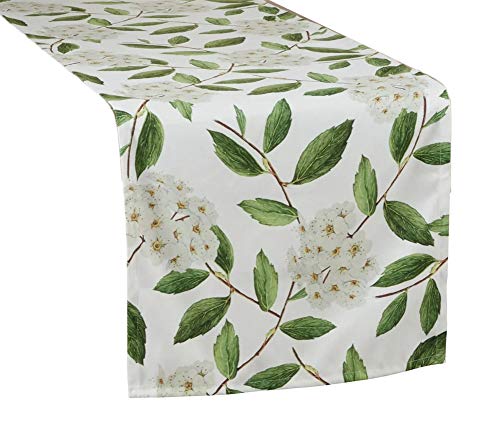 Fennco Styles Floral Design Table Linen Collection – White Green Table Cover for Home Décor, Dining Table, Banquets, Holidays and Special Occasions