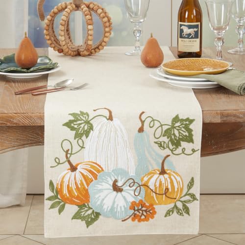 Fennco Styles Autumn Harvest Pumpkin Table Runner 16" W x 70" L - Natural Table Cover for Dining Table, Banquets, Thanksgiving Décor, Family Gatherings, and Special Events