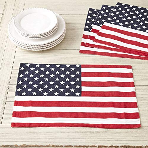 Fennco Styles American Flag Star Spangled Placemats 14 x 20 Inch, Set of 4 - Multicolored Table Mats for Dinner Parties, National Holidays, Special Events and Home Décor