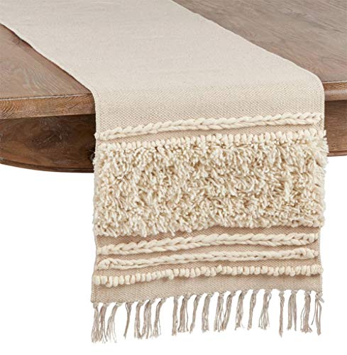 Fennco Styles Applique Knot Design Cotton 16”x72” Rectangular Table Runner – Ivory Table Cover for Home Décor, Dining Table, Banquets, Holidays and Special Occasions