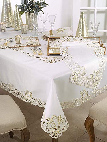 Fennco Styles Cupidon Collection Embroidered Cupid Design Tablecloth - Red Table Cover for Home Décor, Wedding, Banquets, Family Gathering and Special Occasion