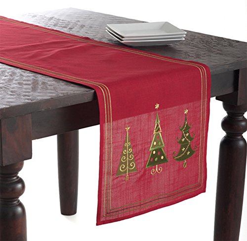 Fennco Styles Embroidered Christmas Tree Festive Holiday Table Runner, Red, 16"X70" Rectangular