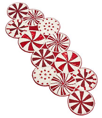 Fennco Styles Holiday Peppermint Candy Cane Hand Beaded Table Runner - Christmas Table Cover for Home Décor, Family Gathering, Banquets and Special Occasion