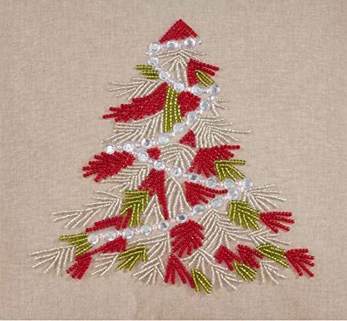 Fennco Styles Beaded Christmas Tree Cotton Table Runner 16 x 72 Inch - Natural Table Cover for Holiday Décor, Everyday Use, Banquets and Special Events