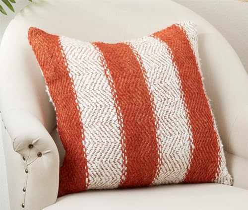 Fennco Styles Orange Striped Design Decorative Throw Pillow Cover 20" W X 20" L - Cotton Blend Woven Square Cushion Case for Couch, Sofa, Bedroom, Living Room and Office Décor