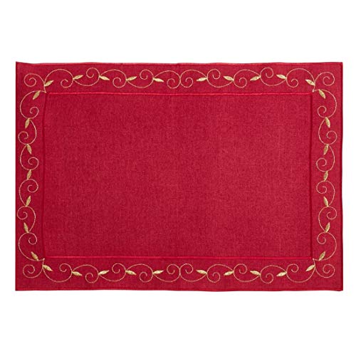 Fennco Styles Holiday Embroidered Bordered Design Tablecloth - Red Table Cover for Home Décor, Christmas, Banquets and Special Events