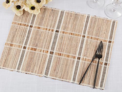 Fennco Styles Stripe Design Water Hyacinth Table Runner 14" W X 72" L - Natural Rustic Table Cover for Dining Table, Dinner Party, Holidays, Home Decor, Special Events