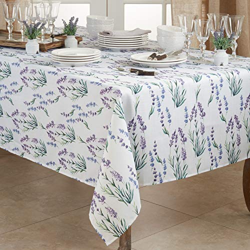 Fennco Styles Garden Lavender Print Tablecloth - Various Size for Home, Dining Room Décor, Banquets, Indoor & Outdoor Event, Family Gathering and Special Occasion