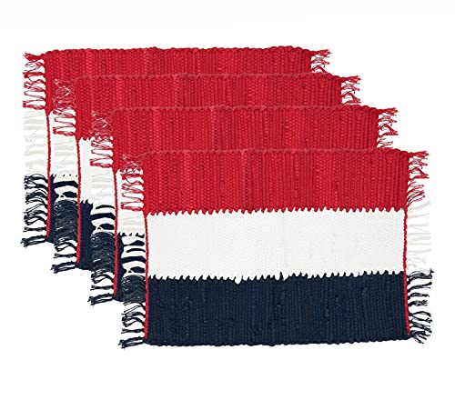 Fennco Styles Patriotic Chindi Cotton Table Runner with Tassel 16" W x 72" L - Multicolored Table Cover for Home Décor, Dining Table, National Holidays and Special Events
